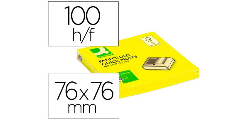 Bloc de notas adhesivas quita y pon q-connect 76x76 mm amarillo neon zig-zag