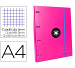 Carpeta con recambio antartik a4 cuadro 5mm forrada 4 anillas 25mm redondas color rosa