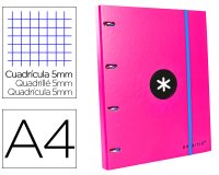 Carpeta con recambio antartik a4 cuadro 5mm forrada 4 anillas 25mm redondas color rosa