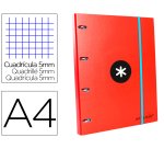 Carpeta con recambio antartik a4 cuadro 5mm forrada 4 anillas 25mm redondas color rojo