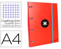 Carpeta con recambio antartik a4 cuadro 5mm forrada 4 anillas 25mm redondas color rojo
