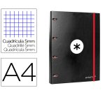 Carpeta con recambio antartik a4 cuadro 5mm forrada 4 anillas 25mm redondas color negro