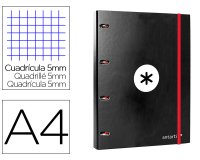 Carpeta con recambio antartik a4 cuadro 5mm forrada 4 anillas 25mm redondas color negro