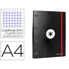 Carpeta con recambio antartik a4 cuadro 5mm forrada 4 anillas 25mm redondas color negro