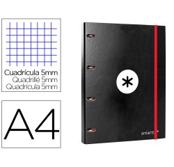 Carpeta con recambio antartik a4 cuadro 5mm forrada 4 anillas 25mm redondas color negro