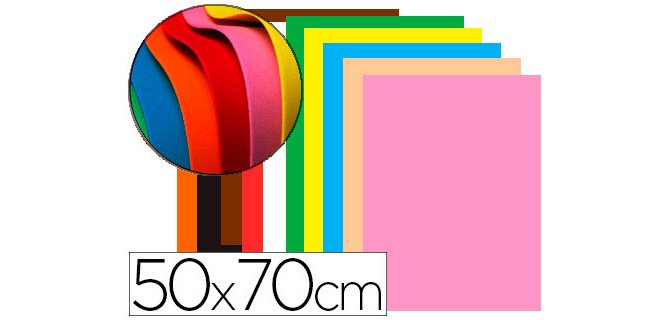 Goma eva liderpapel 50x70cm 60g/m2 espesor 1,5mm colores surtidos