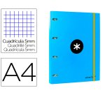 Carpeta con recambio antartik a4 cuadro 5mm forrada 4 anillas 25mm redondas color azul