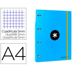 Carpeta con recambio antartik a4 cuadro 5mm forrada 4 anillas 25mm redondas color azul