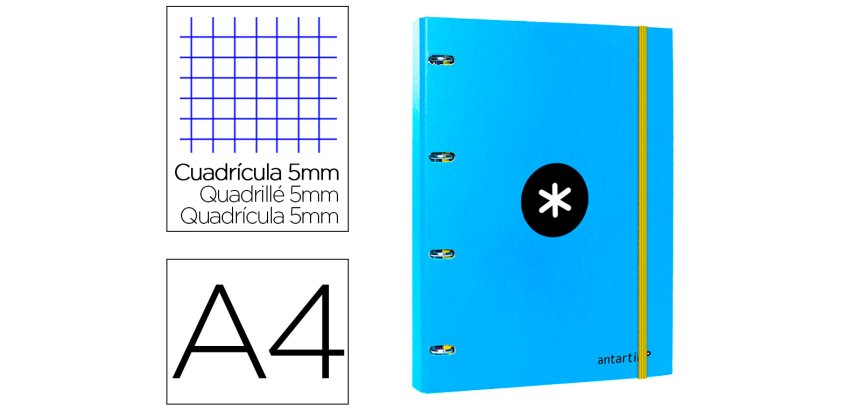 Carpeta con recambio antartik a4 cuadro 5mm forrada 4 anillas 25mm redondas color azul