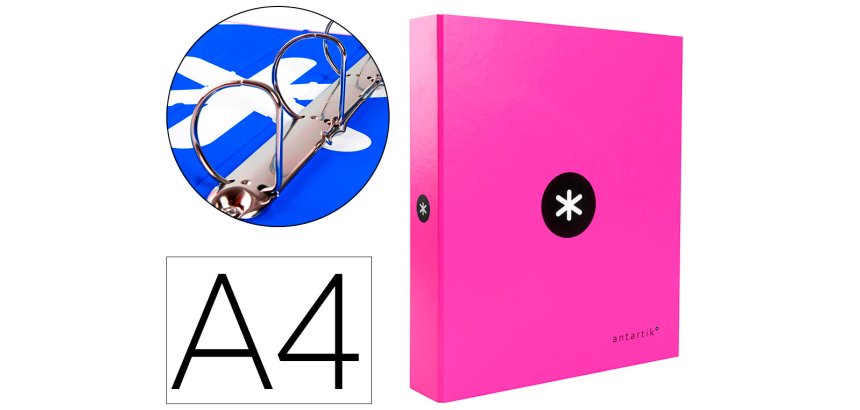 Carpeta 4 anillas 40 mm mixtas antartik a4 forrada color rosa