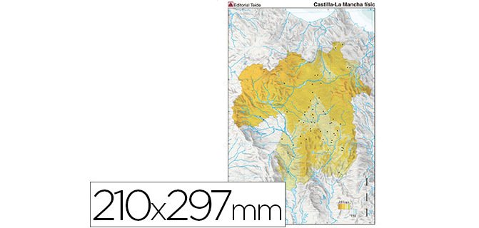 Mapa mudo color din a4 castilla-la mancha fisico