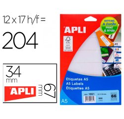 Etiqueta adhesiva apli blanca 12x30 mm sobre a5 de 990 unidades
