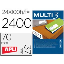 Etiqueta adhesiva multi 3 apli 70x37 mm fotocopiadora laser ink-jet caja con 100 hojas din a4