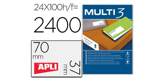 Etiqueta adhesiva multi 3 apli 70x37 mm fotocopiadora laser ink-jet caja con 100 hojas din a4