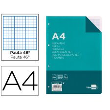 Recambio liderpapel a4 100 hojas 100 g/m2 rayado nº 46 4 taladros