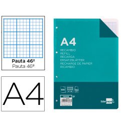 Recambio liderpapel a4 100 hojas 100 g/m2 rayado nº 46 4 taladros