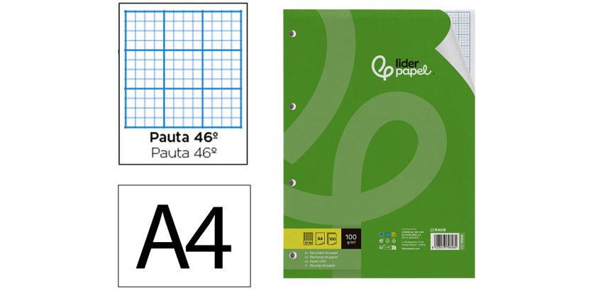 Recambio liderpapel a4 100 hojas 100gr rayado nº 46 4 taladros
