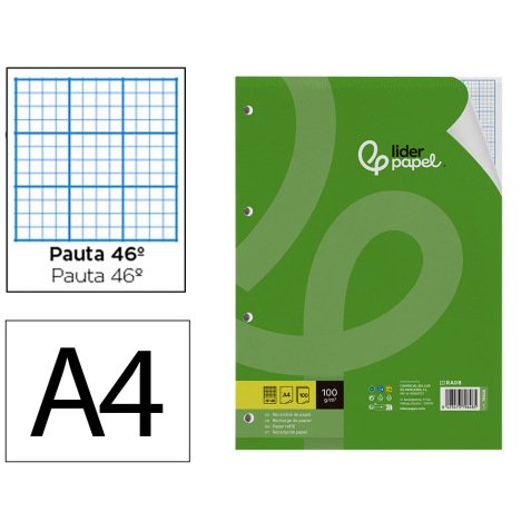 Recambio liderpapel a4 100 hojas 100g/m2 rayado nº 46 4 taladros