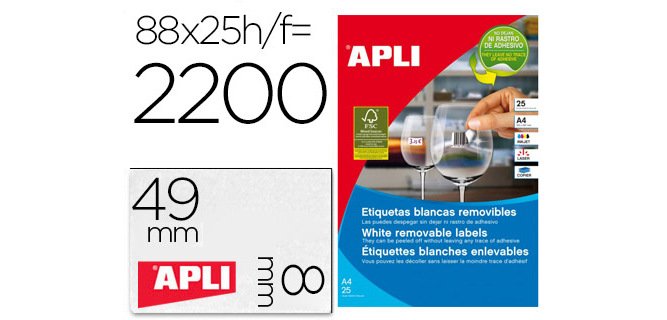 Etiqueta adhesiva apli removible 10314 especial joyeria 45x8 mm fotocopiadora laser ink-jet caja con 25