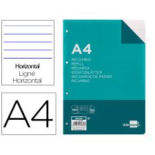 Recambio liderpapel a4 100 hojas 100 g/m2 rayado horizontal con margen 4 taladros