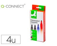 Rotulador q-connect marcador permanente estuche de 4 colores surtidos punta redonda 3 mm