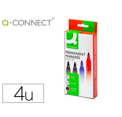 Rotulador q-connect marcador permanente estuche de 4 colores surtidos punta redonda 3 mm