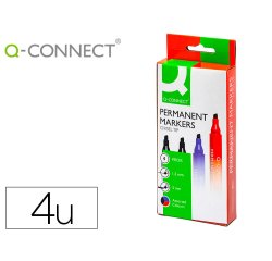 Rotulador q-connect marcador permanente estuche de 4 colores surtidos punta biselada 5 mm