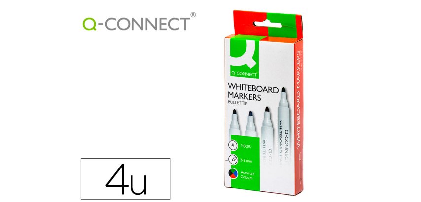 Rotulador q-connect pizarra blanca caja 4 colores surtidos punta redonda 3 mm