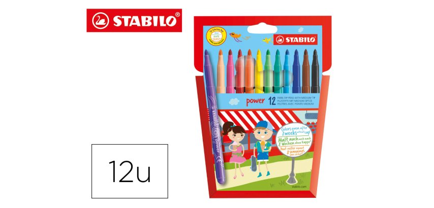 Rotulador stabilo escolar power caja de 12 unidades colores surtidos