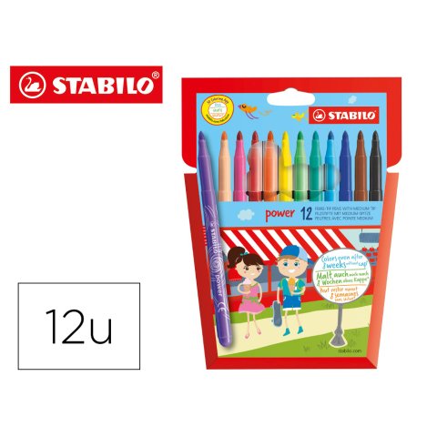 Rotulador stabilo power caja de 12 unidades colores surtidos