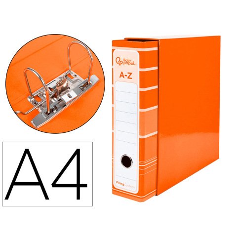 Archivador de palanca liderpap el a4 filing system forrado sin rado lomo 80mm naranja con caja y compresor metalico