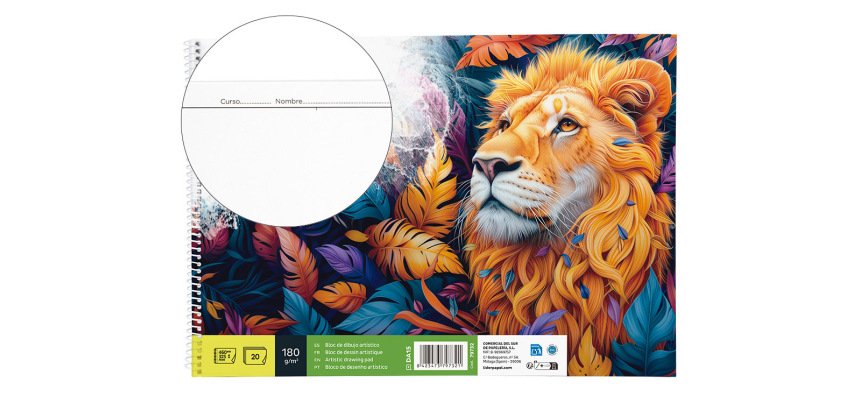 Bloc dibujo liderpapel lineal espiral 460x325 mm 20 hojas 180 gr/m2 con recuadro perforado