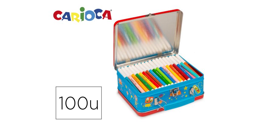 Rotulador carioca color kit caja metalica de 100 unidades surtidas + album colorear