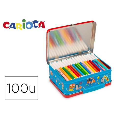 Rotulador carioca color kit caja metalica de 100 unidades surtidas + album colorear