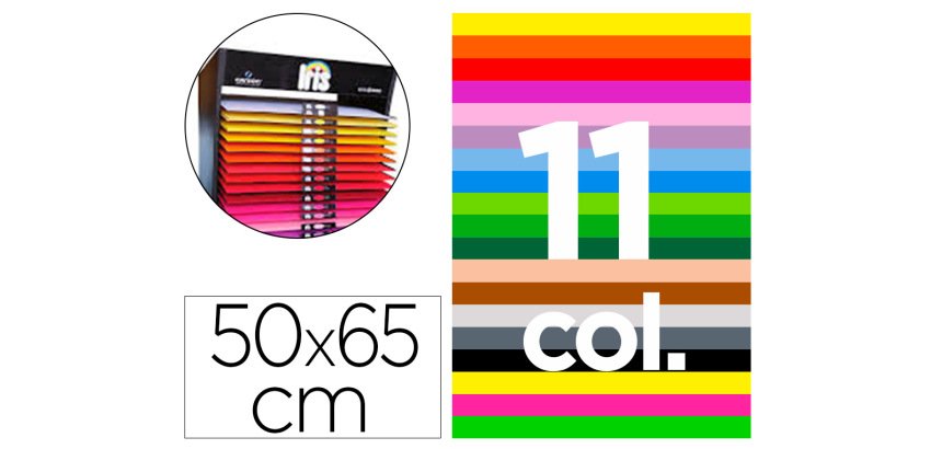 Cartulina guarro 50x65 cm contenido \"d\" 25 hojas x 11 colores 185 gr