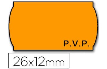 Etiquetas meto onduladas 26x12 mm pvp naranja fluor adh.2 rollo 1500 etiquetas para etiquetadora tovel