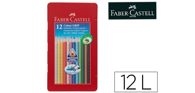 Lapices de colores faber castell acuarelable colour grip triangular caja metalica de 12 colores surtidos