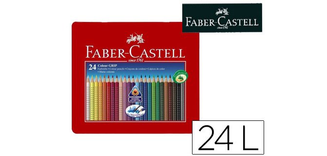 Lapices de colores faber castell acuarelable colour grip triangular caja metalica de 24 colores surtidos