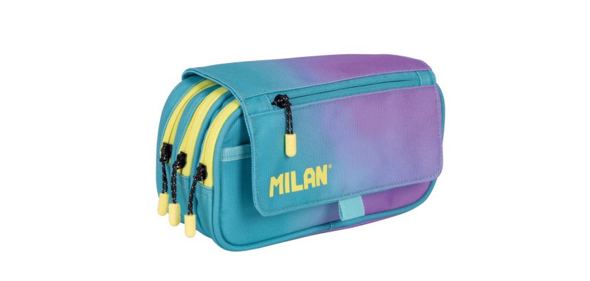 Estuche portatodo milan sunset 4 cremalleras con solapa turquesa 240x130x80 mm