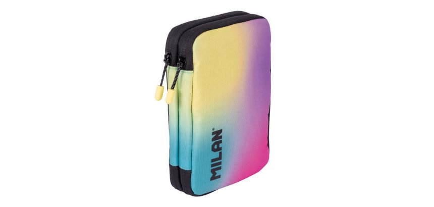 Plumier escolar milan coleccion sunset doble cremallera con accesorios color negro 198x143x40 mm