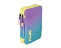 Plumier escolar milan coleccion sunset doble cremallera con accesorios color turquesa 198x143x40 mm