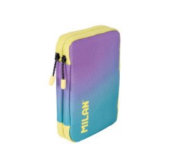 Plumier escolar milan coleccion sunset doble cremallera con accesorios color turquesa 198x143x40 mm