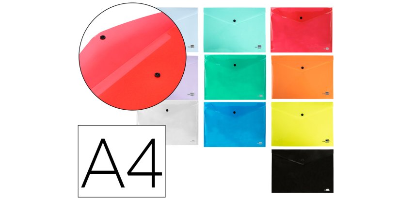 Carpeta liderpapel dossier broche transparente din a4 colores surtidos paquete de 5 retractilado
