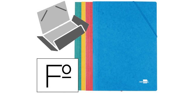 Carpeta liderpapel gomas tres solapas carton simil prespan folio pack de 4 unidades colores surtidos