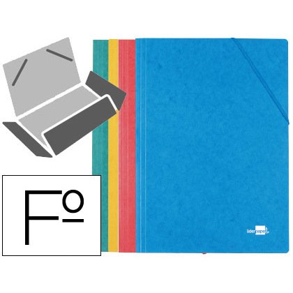 Carpeta liderpapel gomas tres solapas carton simil prespan folio pack de 4 unidades colores surtidos