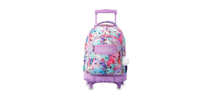 Mochila con carro totto gatitos morado 455x320x180 mm
