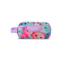 Bolso portatodo totto triple cremallera gatitos morados 115x230x105 mm