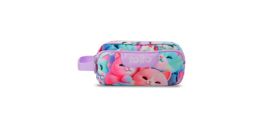Bolso portatodo totto triple cremallera gatitos morados 115x230x105 mm