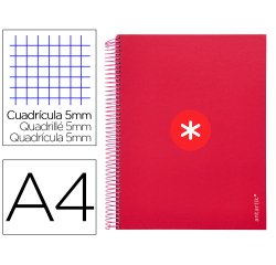 Cuaderno espiral a4 micro antartik tapa forrada 120h 100 gr cuadro 5mm 5 bandas 4 taladros color frambuesa