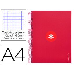 Cuaderno espiral a4 micro antartik tapa forrada 120h 100 gr cuadro 5mm 5 bandas 4 taladros color frambuesa